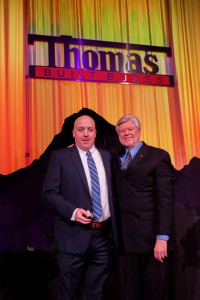 Salesman Aaron Morrow accepting award at 2019 Thomas Built Buses’ Dealer Meeting 